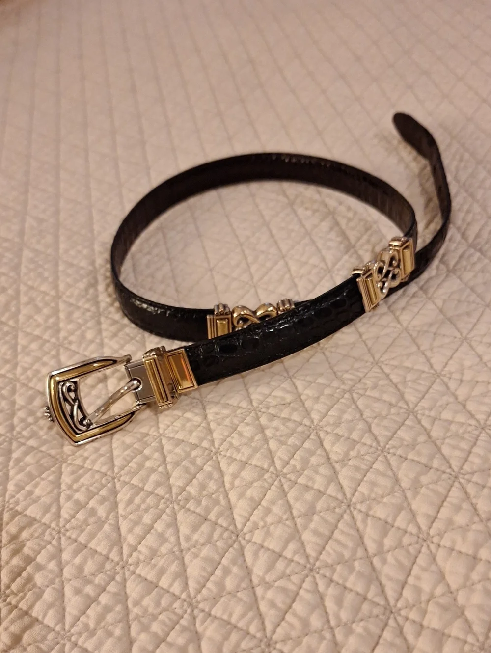 Brighton Black Women's Skinny Belt with Gold/ silver Accents